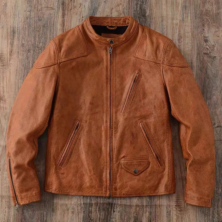 汤姆哈迪同款毒液油蜡牛皮机车皮夹克复古手工擦色做旧真皮皮衣男