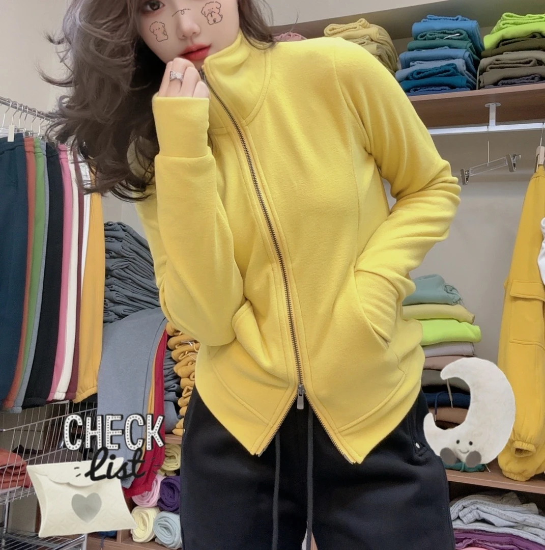 2023秋冬新款韩版百搭拉链立领暖宝宝卫衣女休闲百搭长袖开衫外套