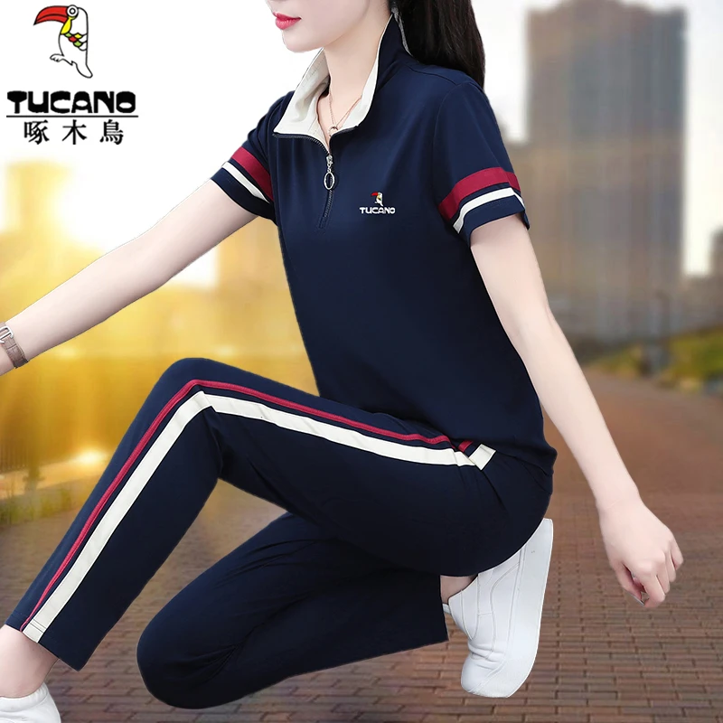 【正品】大品牌运动服套装女夏季2025新款洋气妈妈装夏款短袖两件