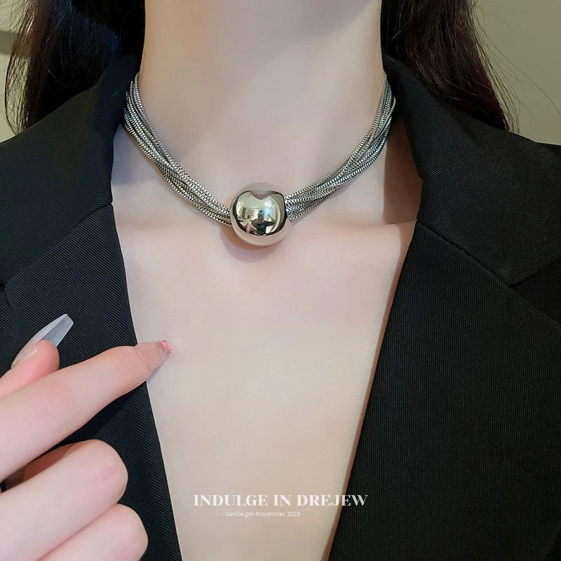 欧美夸张多层盒子链条个性冷淡圆球吊坠项链时尚锁骨脖颈链满天星