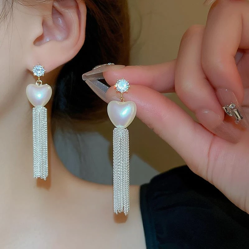 长款爱心流苏「4927」耳环轻奢高级感耳坠2023新款高端耳饰设计感