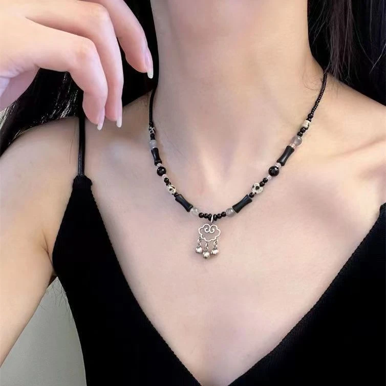 新中式铃铛如意锁吊坠项链女串珠流苏轻奢气质民族风锁骨链饰品潮