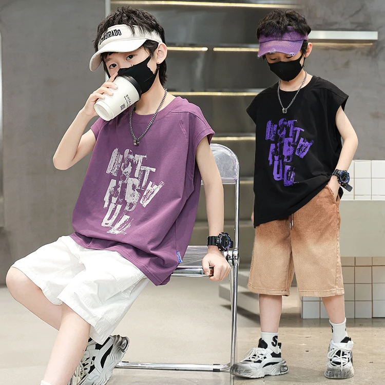 2024新款男童背心T恤儿童夏季宽松坎肩无袖韩版夏爆款中大童潮童