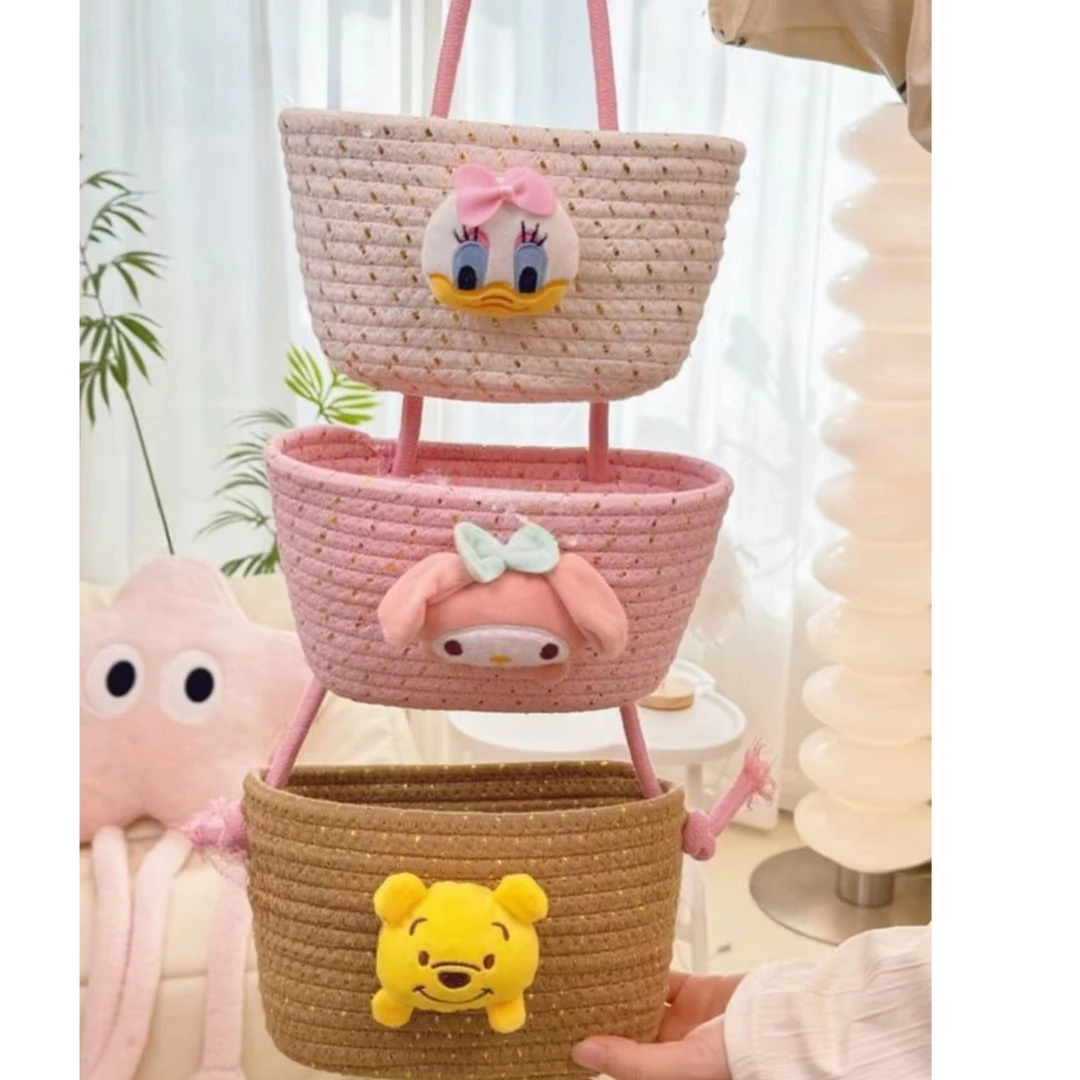维尼熊卡通收纳篮收纳可爱手工棉绳储物篮 挂篮客厅家用创意玄关