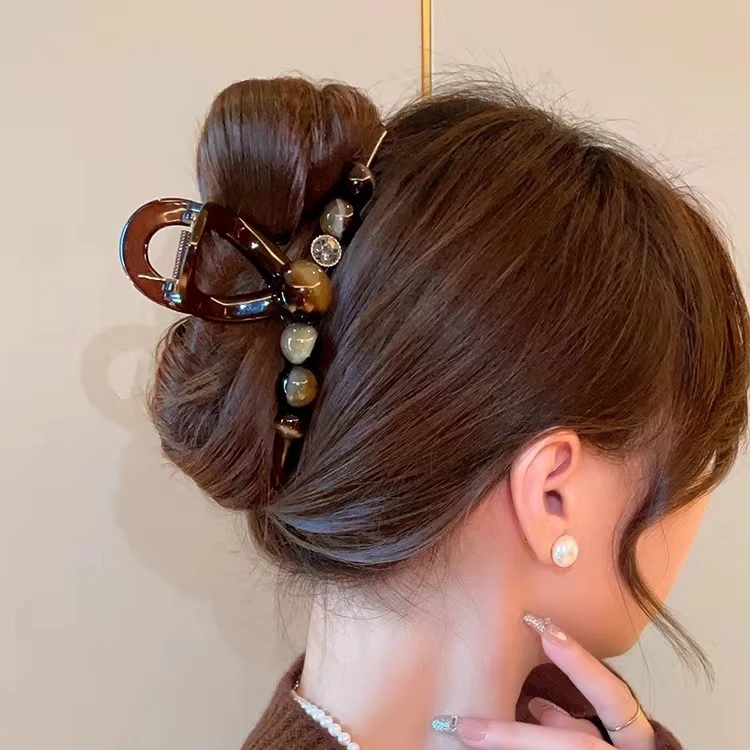 新款大号抓夹高级气质渐变圆珠鲨鱼后脑勺夹子发夹盘发头饰女807