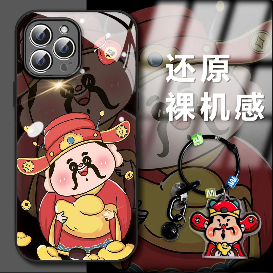 金元宝财神华为mate60玻璃壳苹果15iPhone14全包PROMAX防摔手机壳