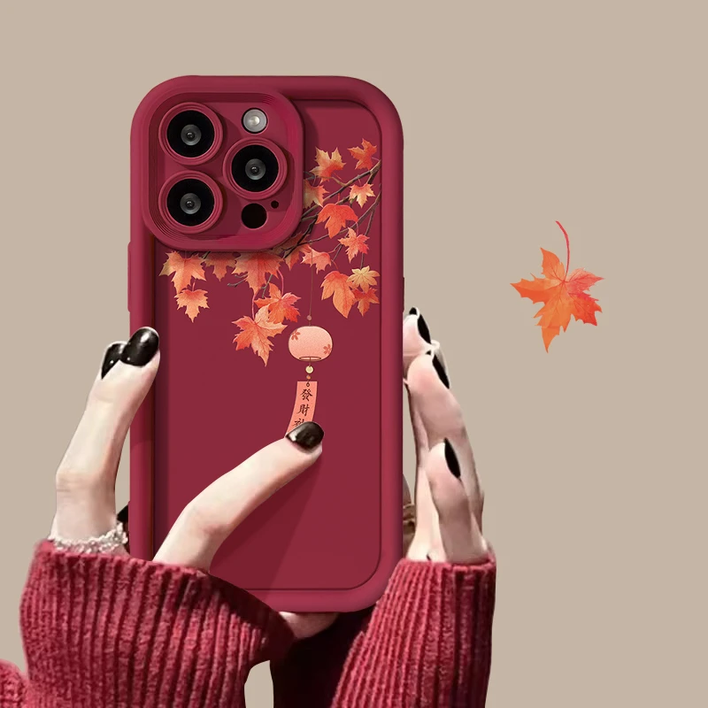 红色枫叶天眼阶梯苹果华为vivo/oppo小米iPhone15promax手机壳女