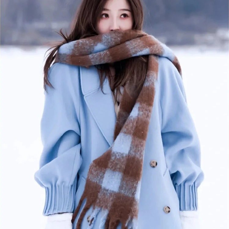虞书欣同款格子围巾软糯仿羊绒秋冬季女保暖披肩两用防寒围脖