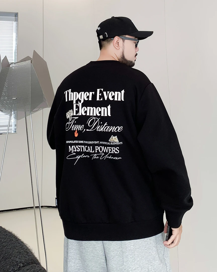 春秋男士重磅卫衣潮牌字母印花肥佬宽松百搭胖子青少年上衣