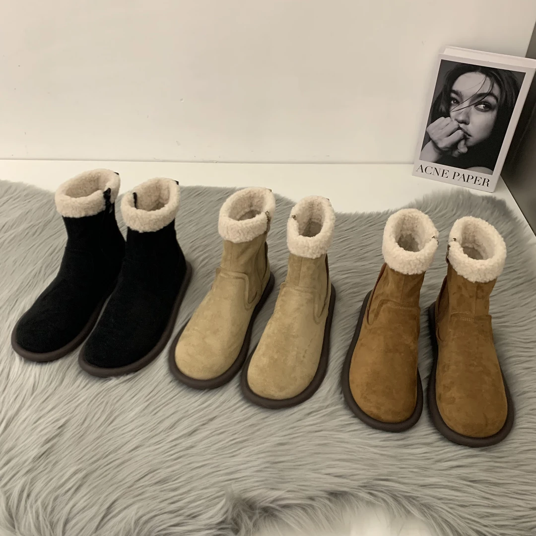 【真皮材质】新款小众可爱温柔秋冬女简约风雪地靴短靴子女G352