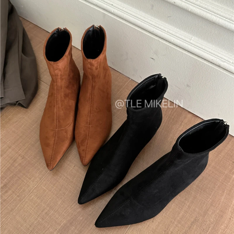 磨砂皮后拉链时尚百搭瘦瘦靴时装靴粗低跟短靴女G356