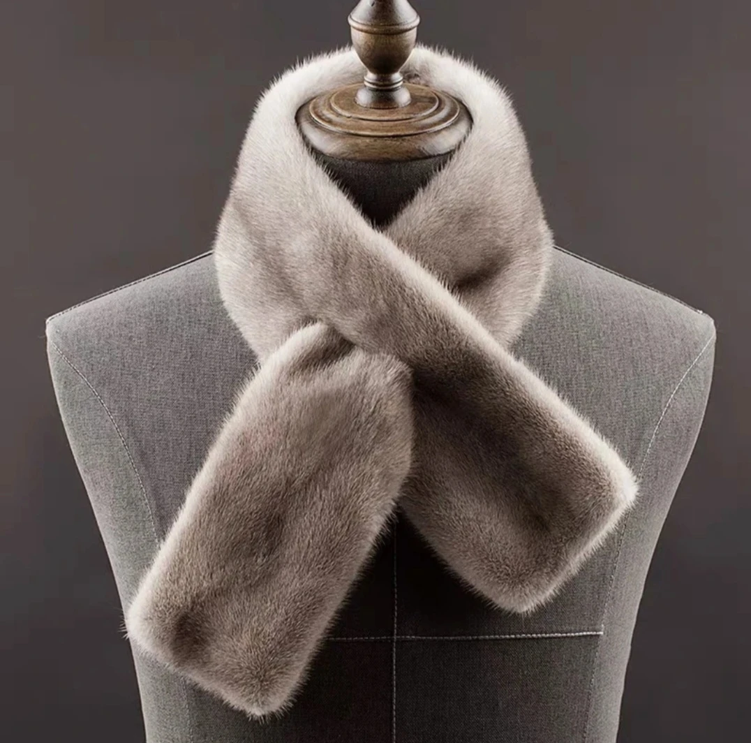 黑色秋冬季进口水貂围巾90厘米时尚百搭毛绒保暖纯色简约围脖长款