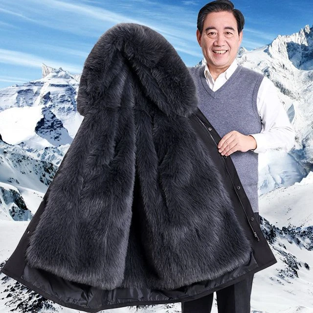 派克服中老年装爸爸装冬季加绒加厚防寒防风可拆卸内胆棉袄父亲装