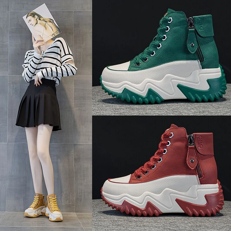 老爹鞋2024秋冬新款小白鞋女增高厚底高帮运动休闲百搭加绒女鞋