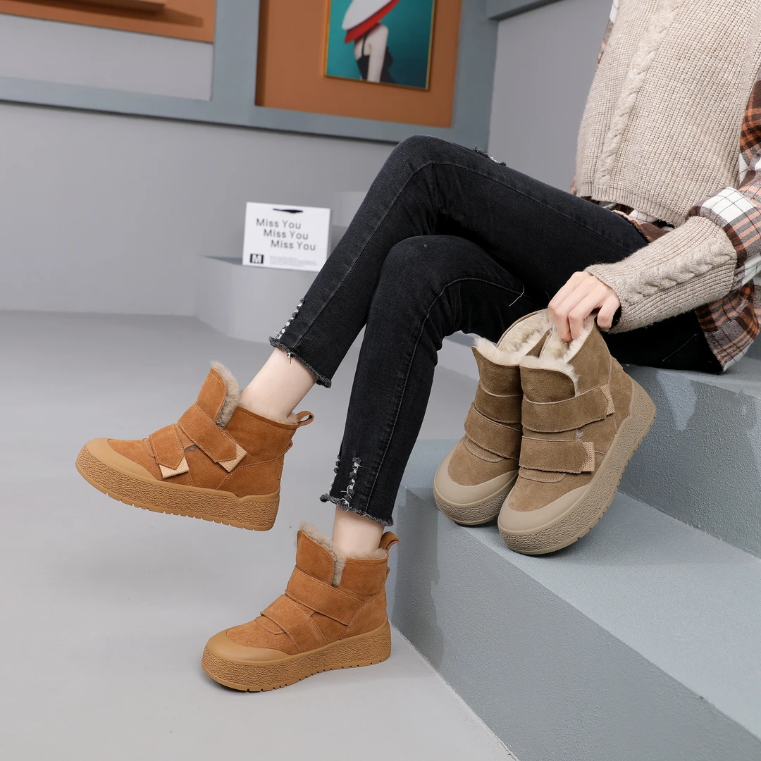 [老胡专属]新款厚底魔术贴休闲百搭复古雪地靴女8058