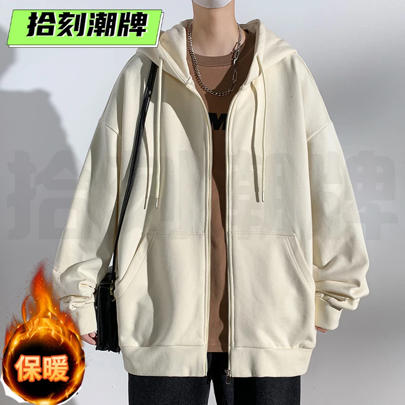 大口袋开衫连帽卫衣男款春秋季高级感美式潮牌重磅青少年酷帅外套