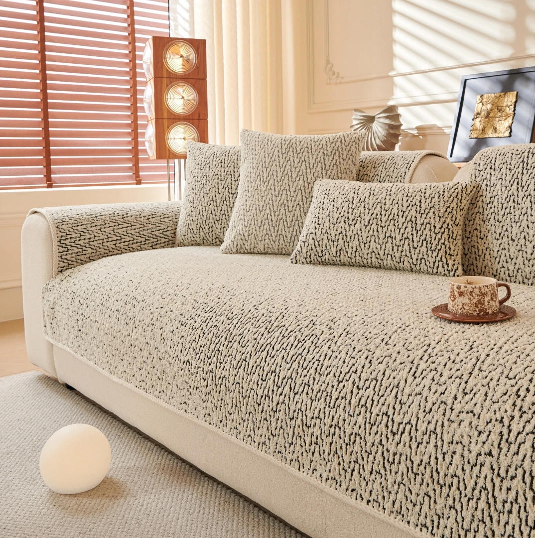 毛绒沙发垫简约轻奢加厚防滑耐磨全盖盖布巾靠背巾冬季毛绒沙发垫