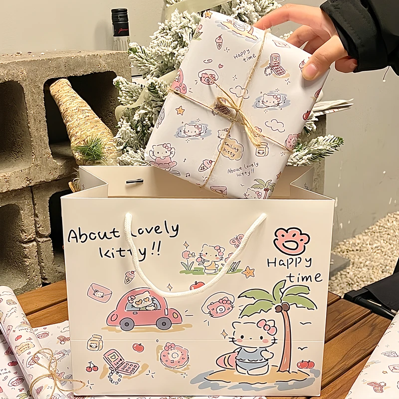 网红时尚高颜值简约ins风Kitty猫节日送礼品袋大号硬卡纸大容量