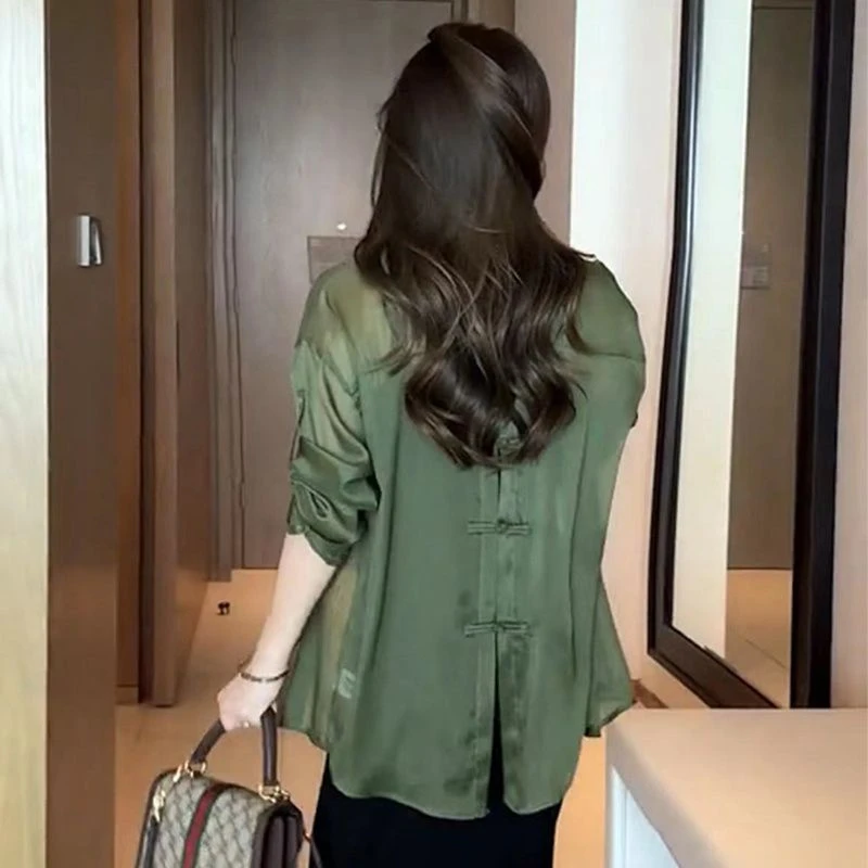 时尚小众设计感POLO领长袖衬衫女夏季显瘦轻奢气质防晒中长款上衣