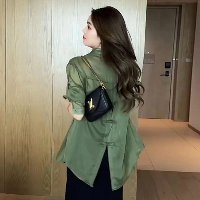 夏季小众设计感大码防晒衬衫女夏款薄款外套衬衣2025新款雪纺上衣
