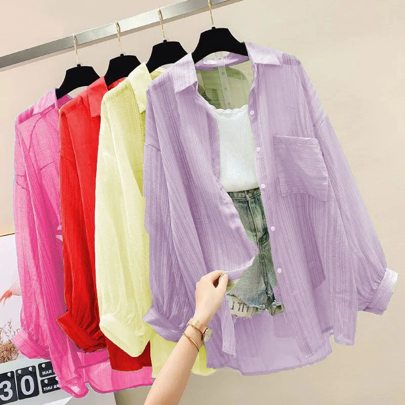 夏季百搭防晒衣服开衫薄款外套2025年新款女韩版洋气宽松雪纺衬衫