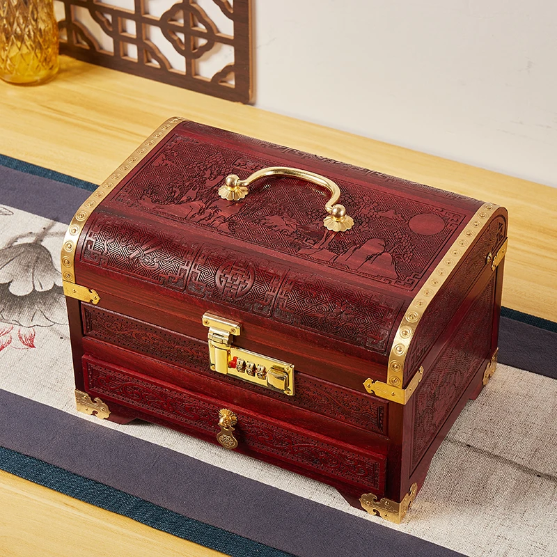 云祥赞比亚血T花好月圆结婚嫁妆箱珠宝首饰收纳盒戒指项链饰品盒