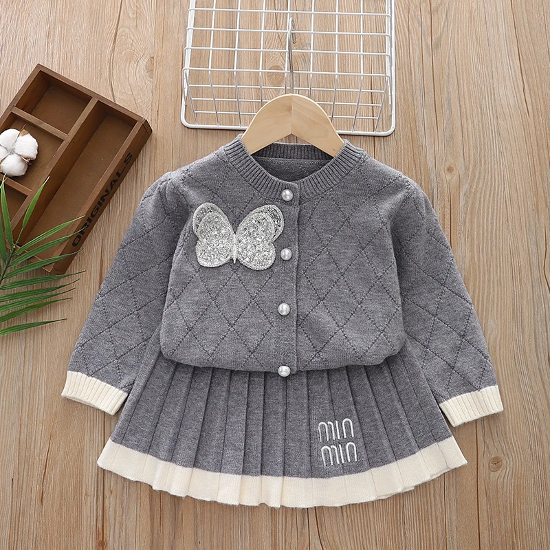 女童学院风裙套装春秋季新款洋气儿童公主裙女宝宝针织衫两件套