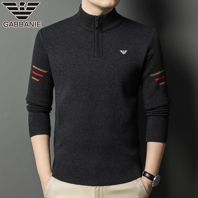 意大利专柜男士新款羊毛衫半高拉链毛衣秋冬款加厚保暖针织打底衫