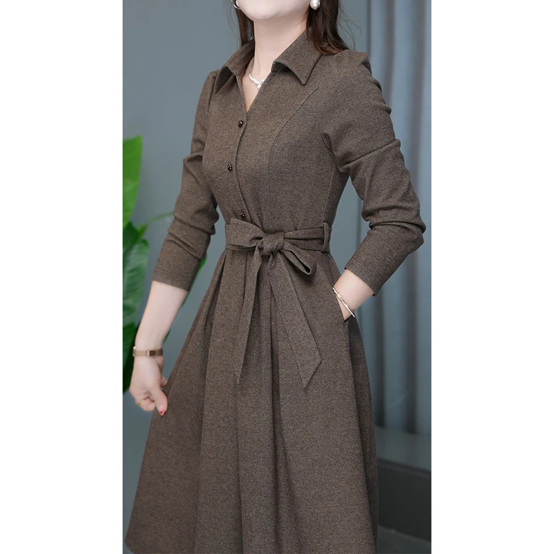 2024秋季新款复古打底时尚长袖气质修身连衣裙