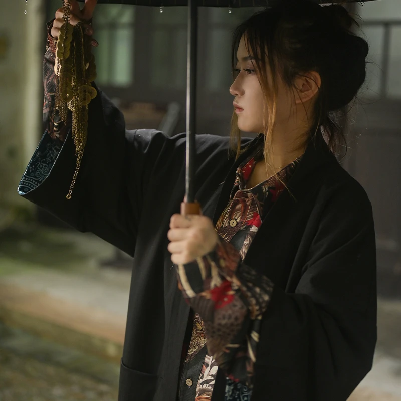 三省六部【火天大有】春秋腰果花中国风双面穿道袍 新中式汉服法披