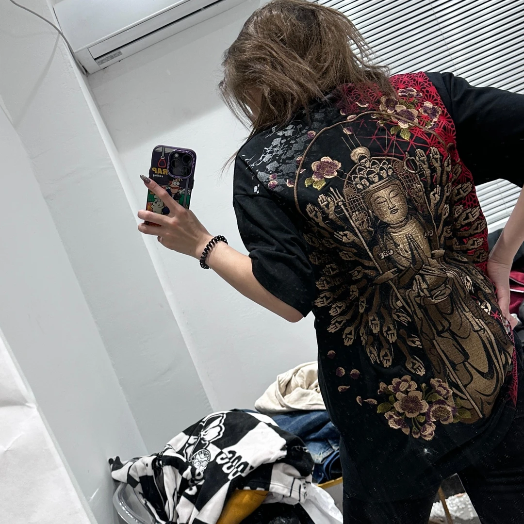 三省六部千手观音2.0重工级别刺绣短袖宽松个性T恤出游情侣短袖