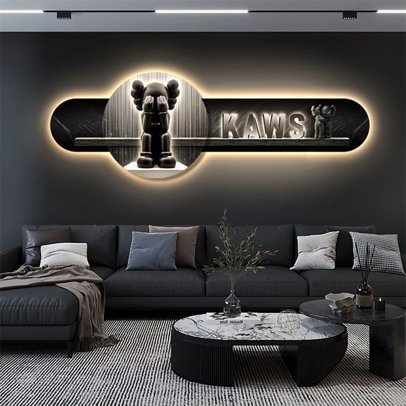 现代简约客厅装饰画kaws暴力熊灯画横版高级感沙发后面背景墙时尚