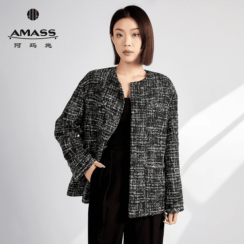 AMASS/阿玛施冬季新款百搭洋气廓形花呢爆款小香风外套5400769