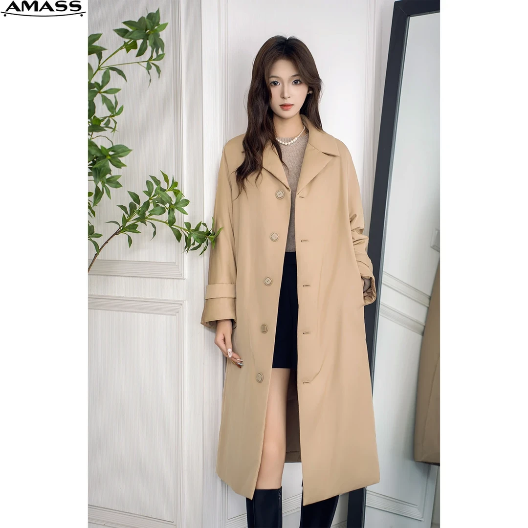 AMASS/阿玛施冬季新款翻领单排扣包裹式中长款宽松棉服5400960