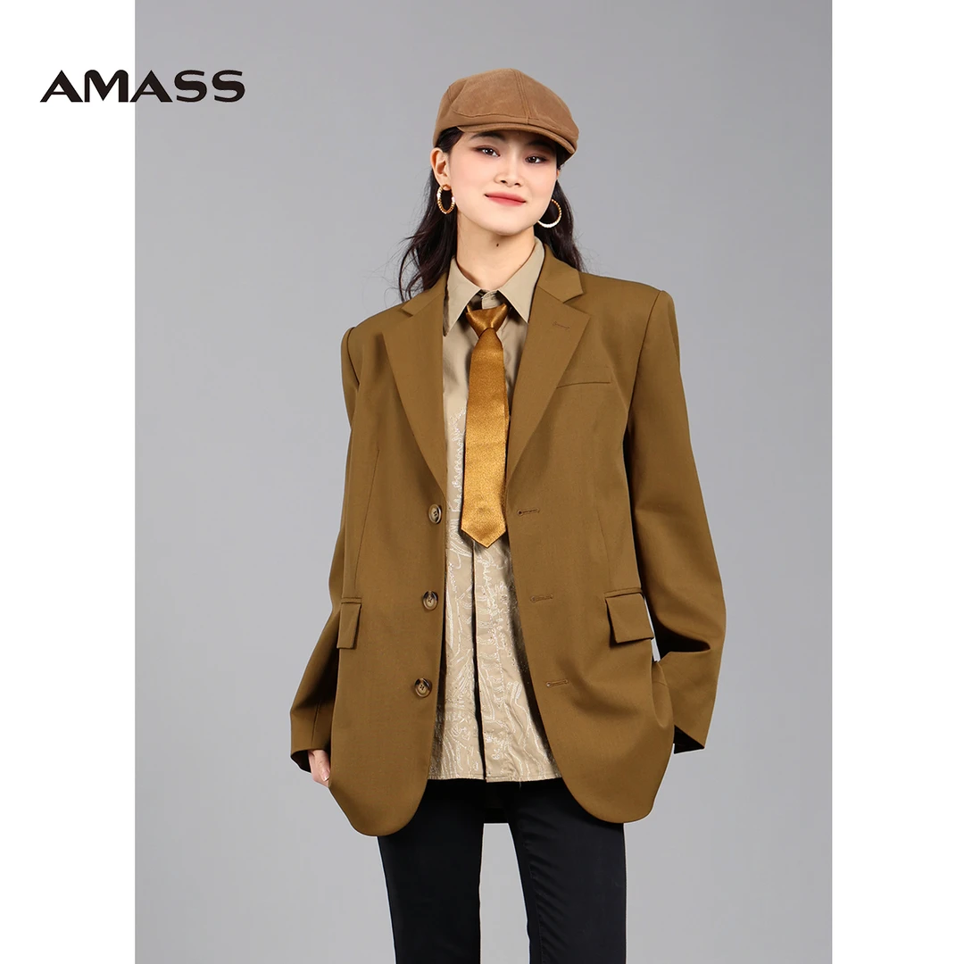 AMASS/阿玛施夏季新款爆款休闲纯色直身版廓形中长款西装5400924