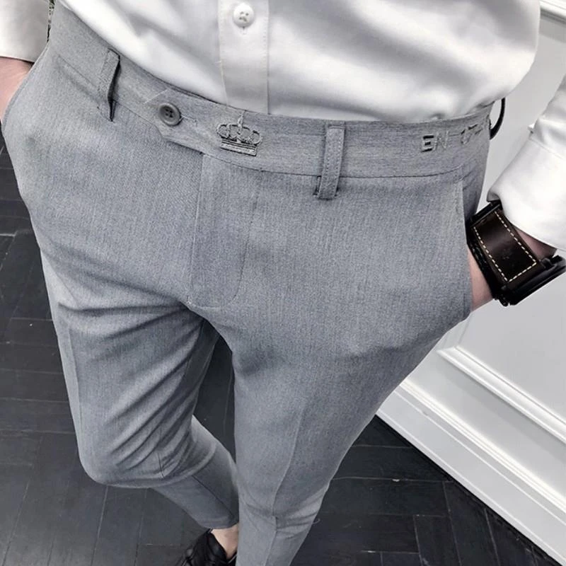 春季男士西装长裤韩版休闲西裤发型师修身小脚休闲裤刺绣厚款西裤