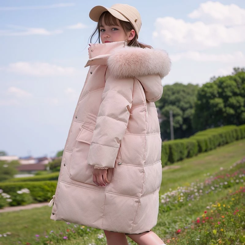 雪中飞儿童羽绒服女童中长款2023新款洋气中大童加厚羽绒服女孩冬