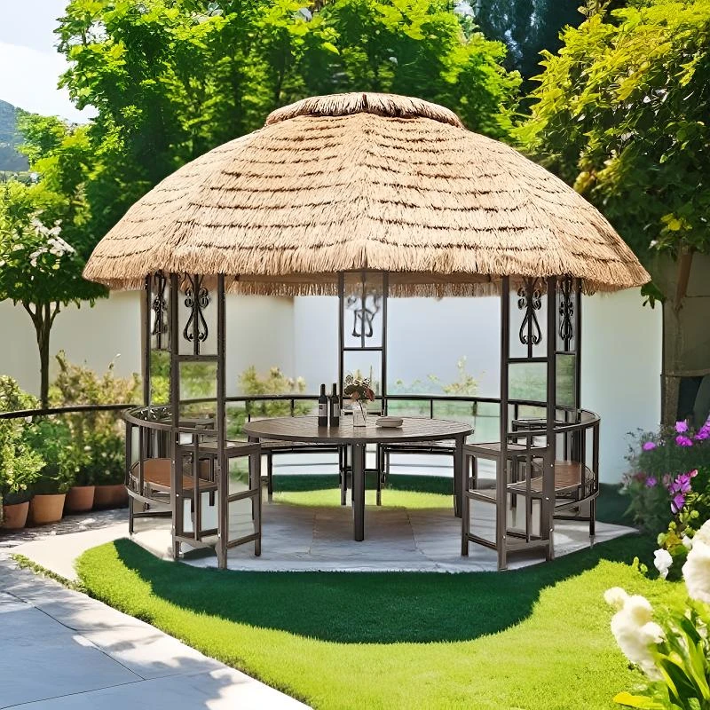 户外遮阳庭院农家乐茅草屋稻草棚亭子凉亭景区仿真毛草棚圆蓬耐用