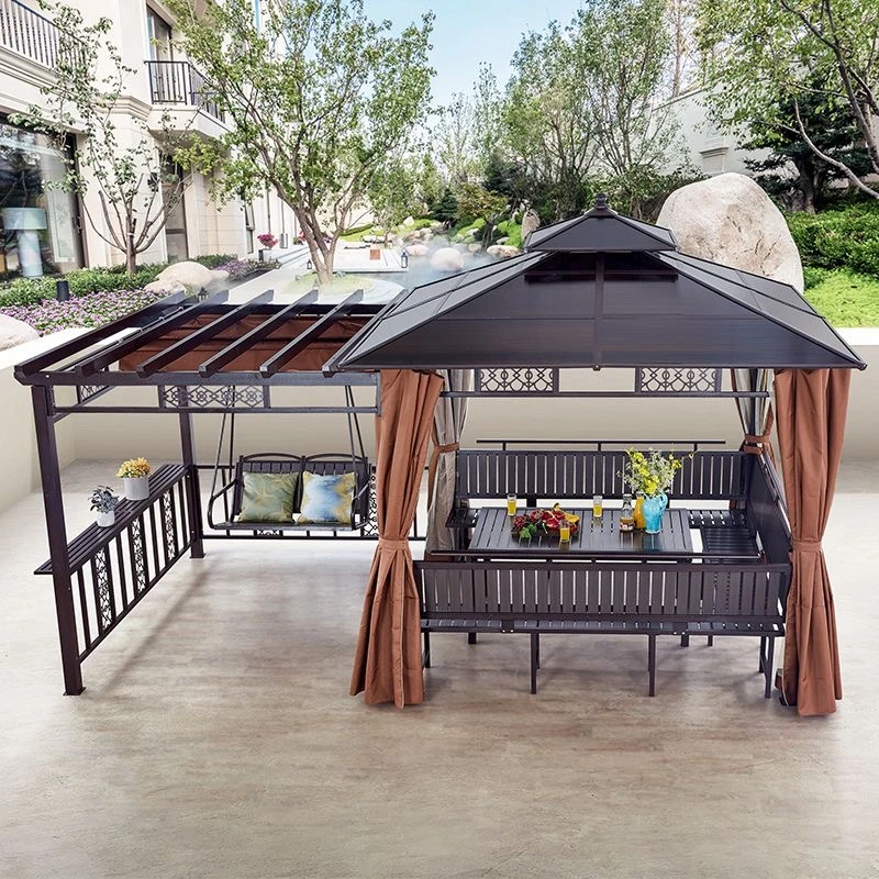 凉亭葡萄架室外户外庭院露台楼顶亭子2024遮阳棚新中式木屋铝合金