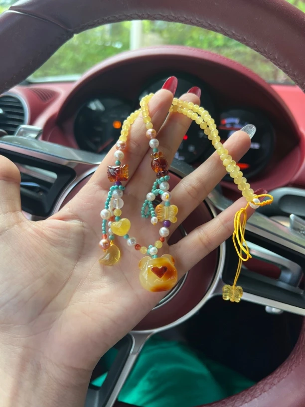 琥珀蜜蜡可爱小熊头设计款项链