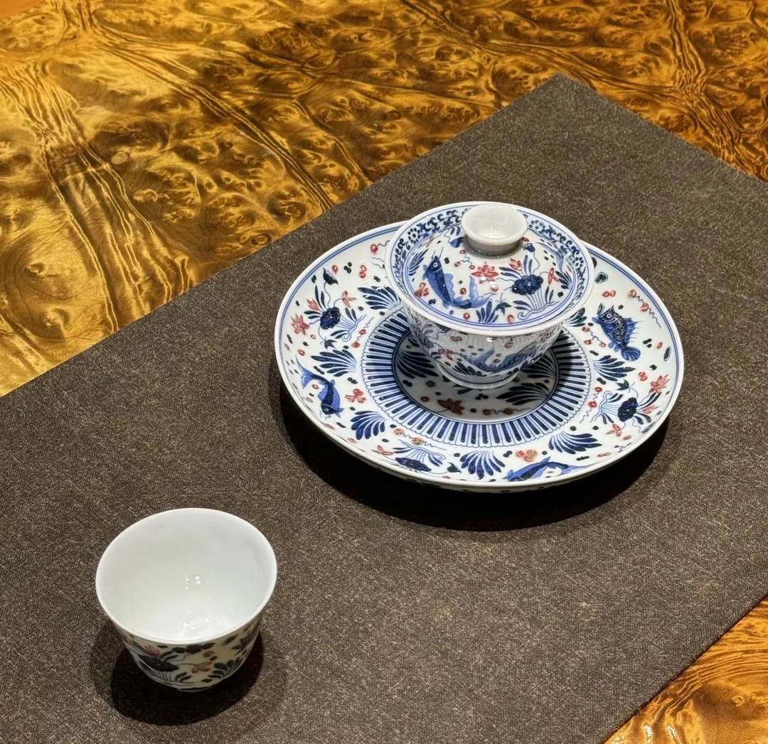 【阿闽】正品進铭雅玩 青花釉里红鱼藻纹系列 景德镇青花瓷