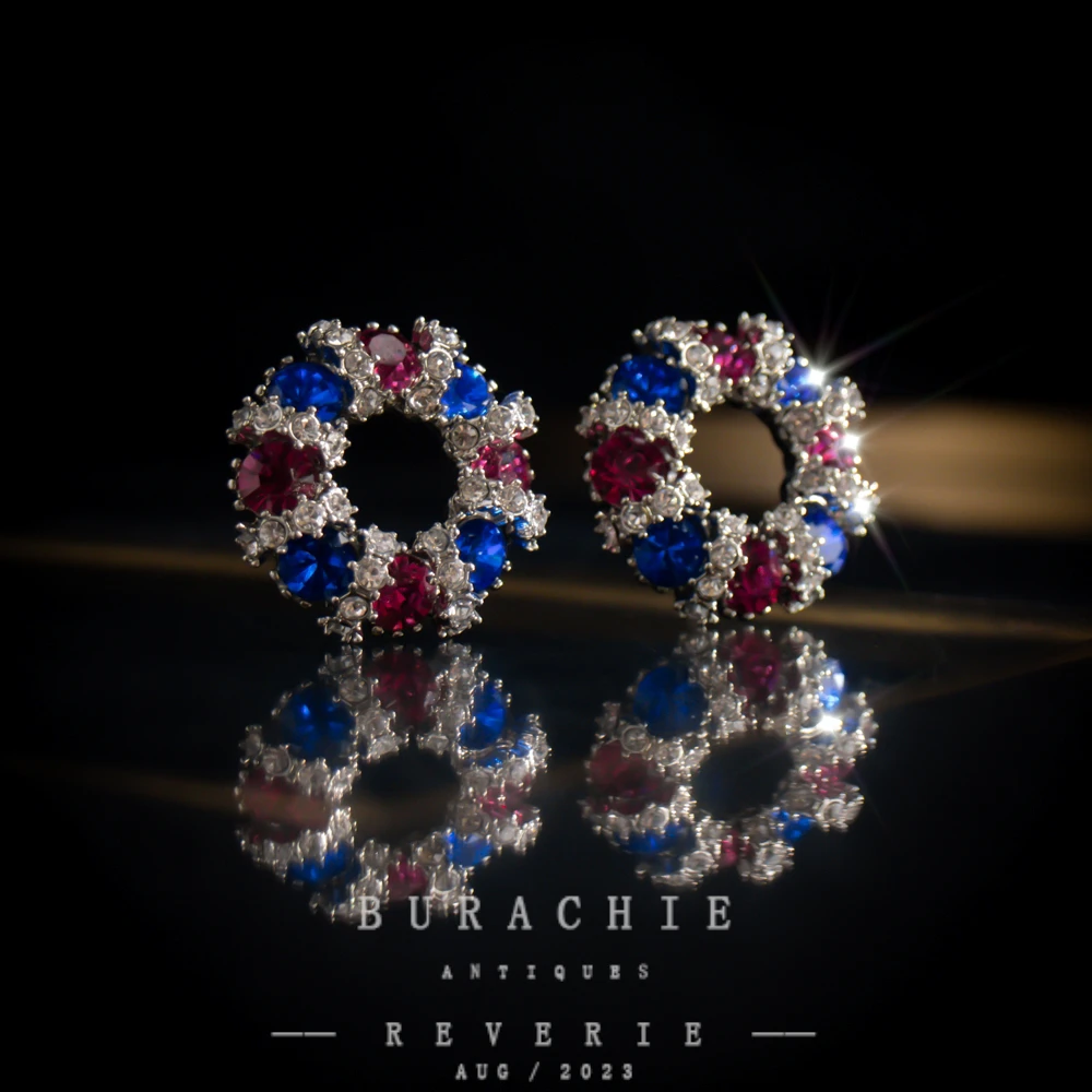 铜合金仿水晶耳饰 耳饰 【4496】 法绝美  蓝红色斯波拉