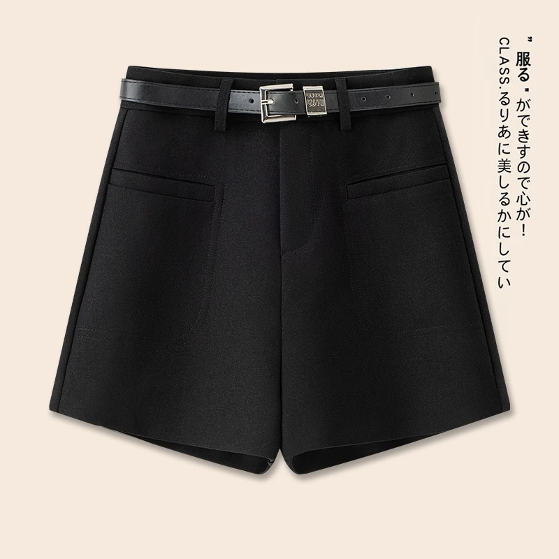 秋冬短裤2024短裤外穿时尚a字新款宽松高腰休闲显瘦字阔裤子-8013