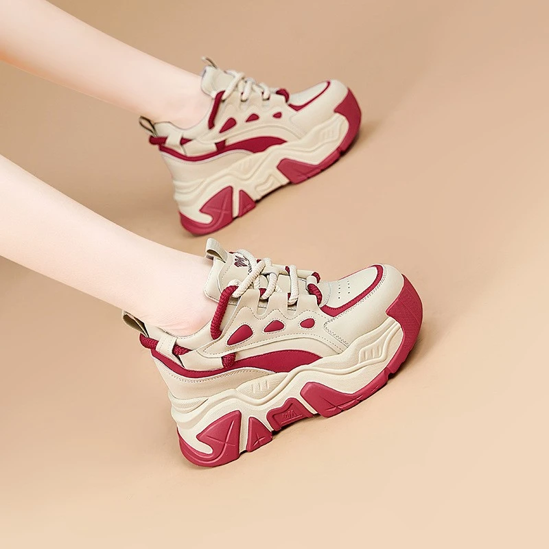 高档厚底增高老爹鞋女2025秋冬新款真皮休闲运动鞋百搭潮松糕女鞋