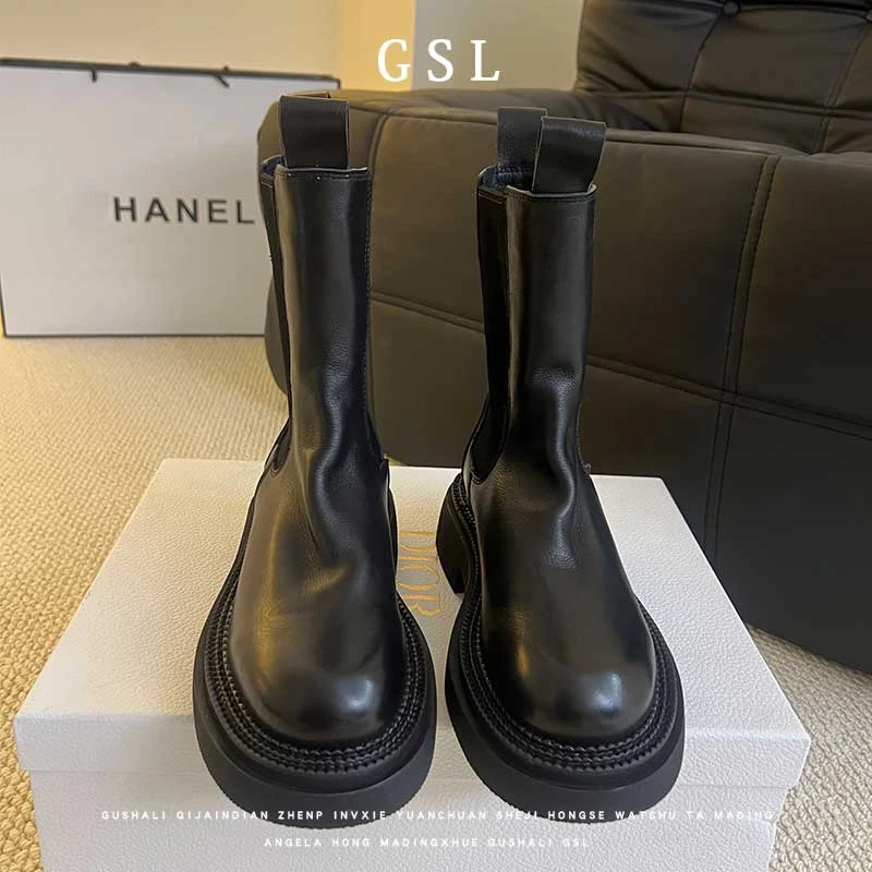 马丁靴女款爆款2025新款春秋百搭靴子真皮短靴厚底中筒靴烟管靴鞋