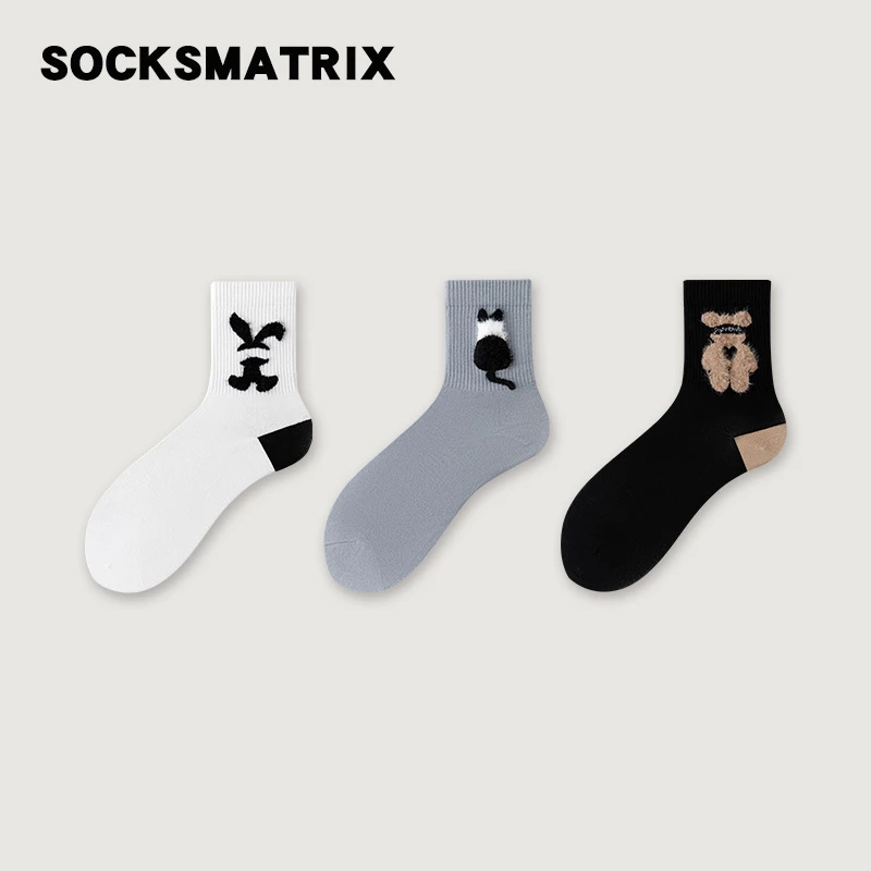 袜矩阵【暴力熊小兔】中筒袜女秋冬款仿貂绒个性时尚穿搭