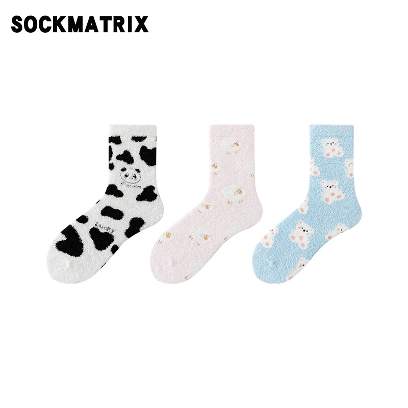 袜矩阵【动物派对】中筒袜冬款可爱卡通地板袜