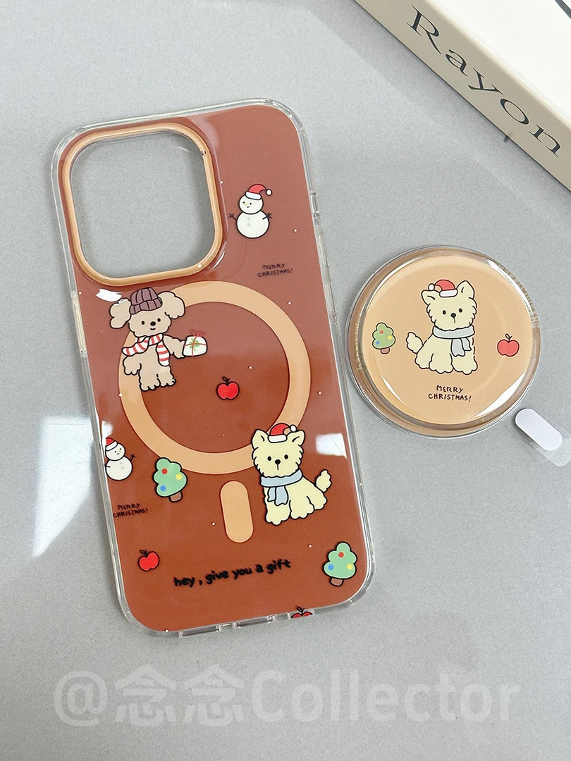 适用iPhone15/14磁吸手机壳圣诞可爱小狗全包卡通苹果13/12防摔壳