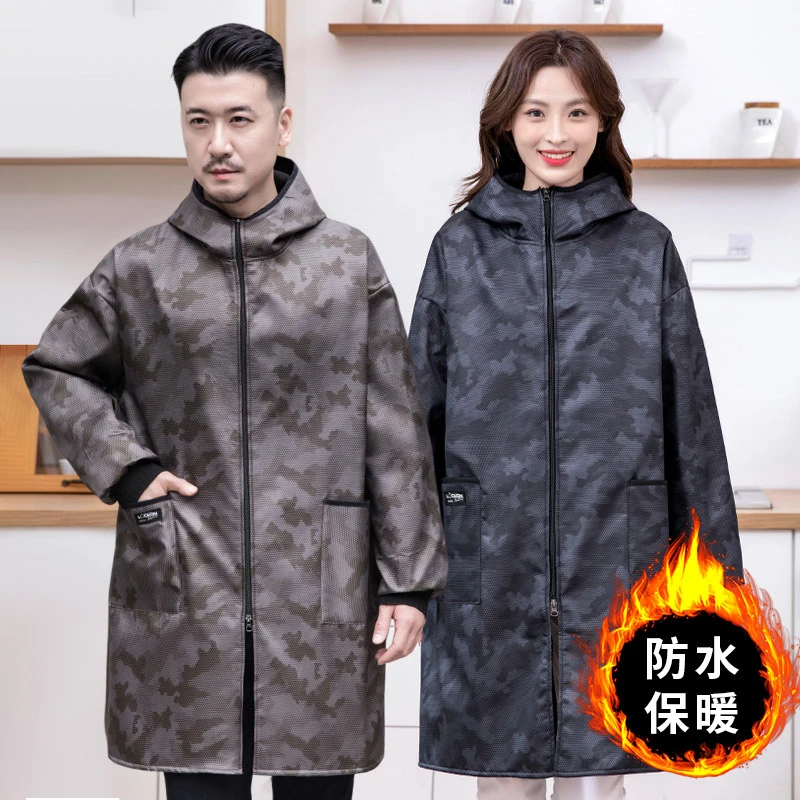 冬天工作罩衣加厚时尚加绒防水长袖围裙上班劳保大褂工作服外套男