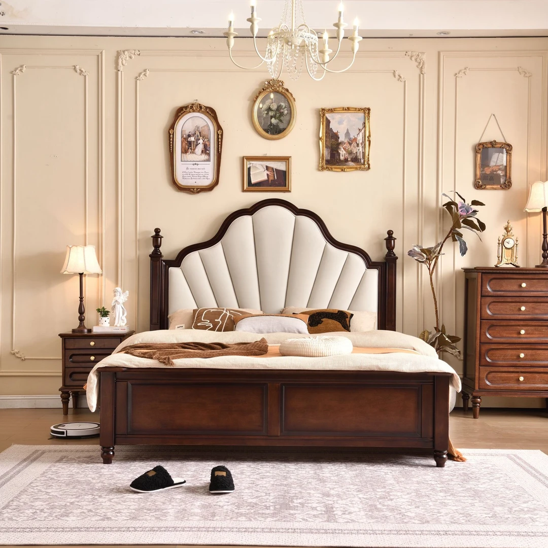 美式简约实木床双人床欧式婚床轻奢家用中式单人大床主卧室公主床